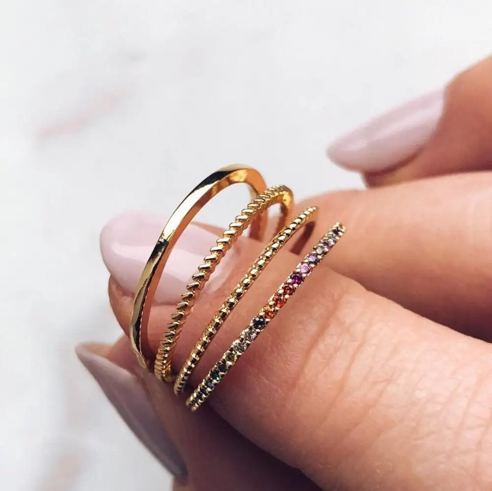 

Minimal delicate thin engagement band 4 pcs set stack stacking ring fashion women finger rings