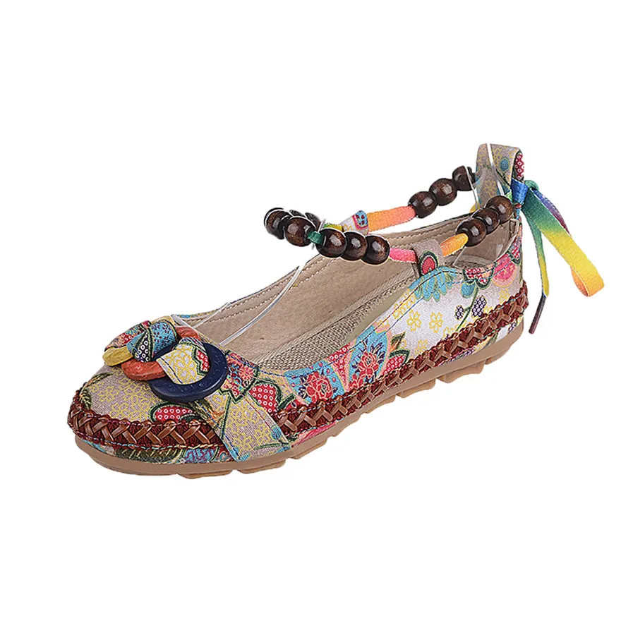 Фото Женские этнические туфли с бисером и круглым носком цветные повседневные