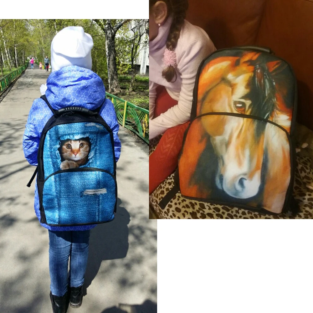 

FORUDESIGNS Women Men 3D Printing Backpacks Animal Crazy Horse Felt Backpack for Teenager Boys Travel Laptop Mochilas Infantil