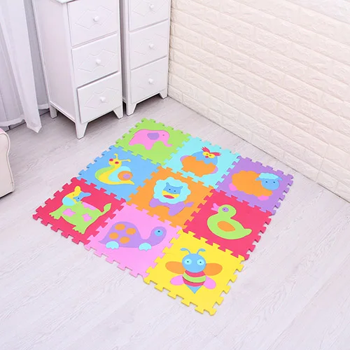 9pcs p011 Meiqicool/детский коврик-пазл с изображением животных из пены EVA/18 или 36/Лот, блокирующая плитка для упражнений, напольный ковер для детей, каждый 30 см X 30 см - Цвет: 9pcs p011