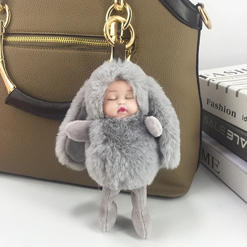 Light grey Новые милые длинные уши Спящая Очаровательная Детская плюшевая кукла брелок Подвеска женская сумка автомобиль кулон игрушки Праздничные подарки - Color: Light grey