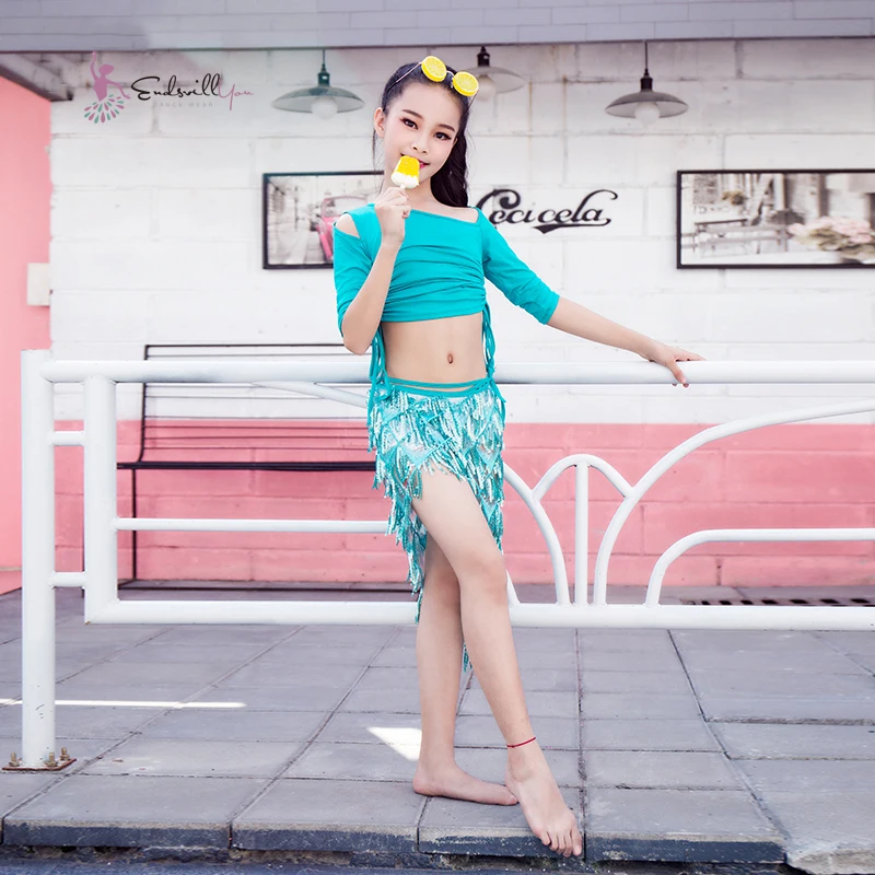 

New 2pcs Tops scarf-Skirt Kids Belly Dance training Outfits Indian dance Stage Performance Clothes for Children Girls