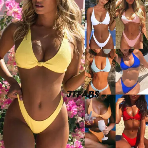 Женские купальник пуш-ап Мягкий однотонный Бикини цвет сексуальный Сплит