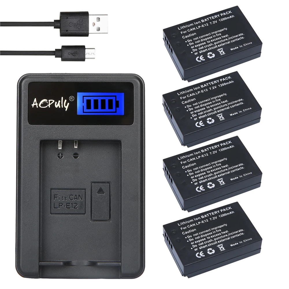 AOPULY 4x батарея LP E12 + ЖК зарядное устройство USB для Canon EOS Rebel SL1 100D EOS100D SLR M M2 KISSX7 EOSM EOSM2