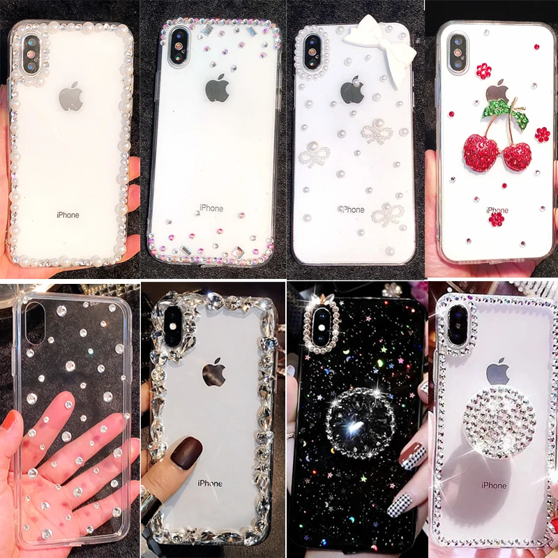 Красивый Блестящий Мягкий чехол со стразами для iPhone 12 11 Pro X XS Max XR 7 8 Plus
