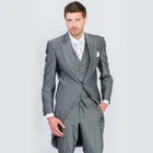 TPSAADE, Новое поступление, мужской костюм из трех предметов, приталенный смокинг, мужские свадебные костюмы, серые костюмы для выпускного (пиджак + брюки + жилет + галстук)