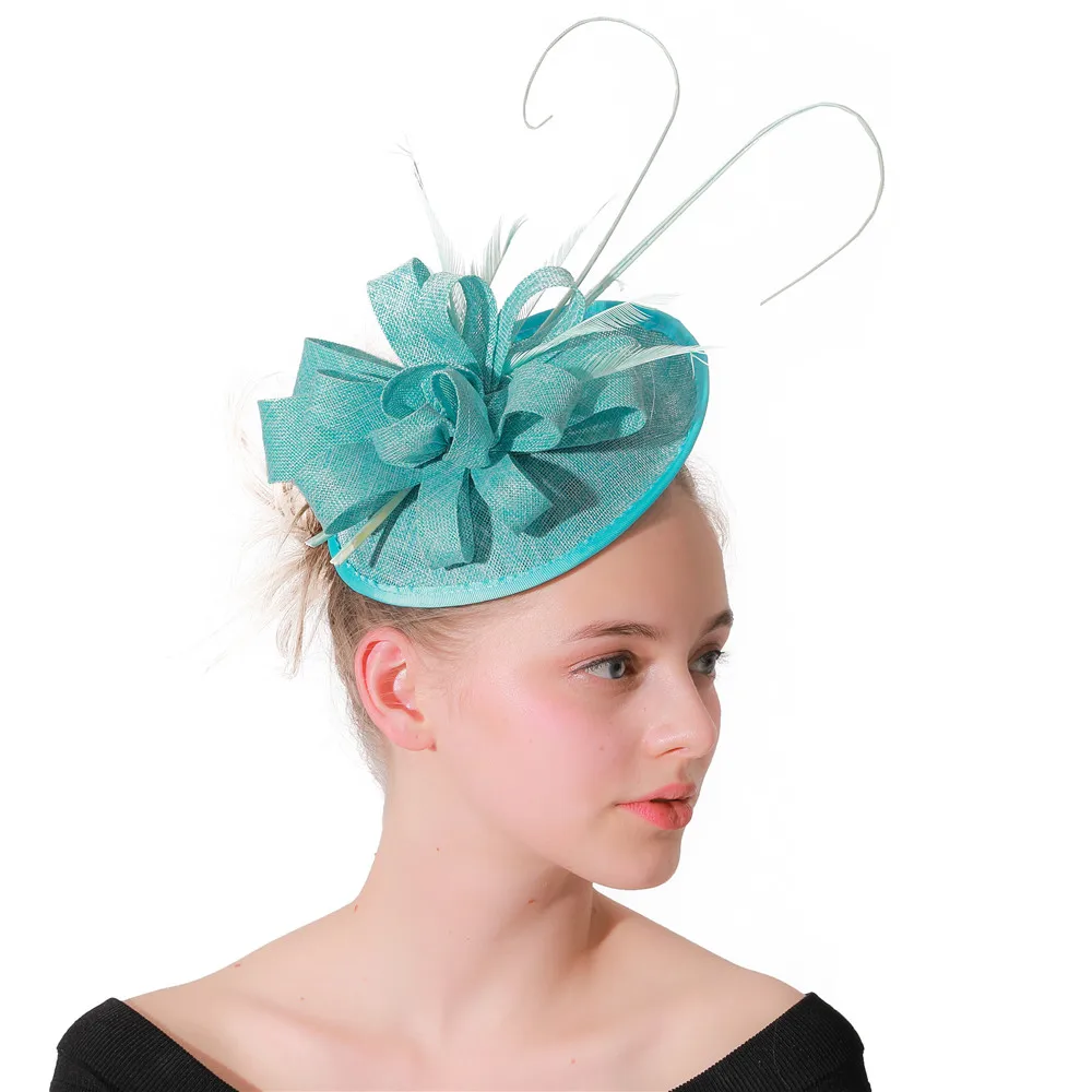 Женская Бирюзовая Заколка вуалетка с перьями аксессуары для волос в церковном