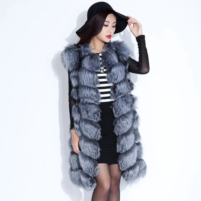 Роскошный жилет из натурального меха серебристой лисы осенне зимний для женщин