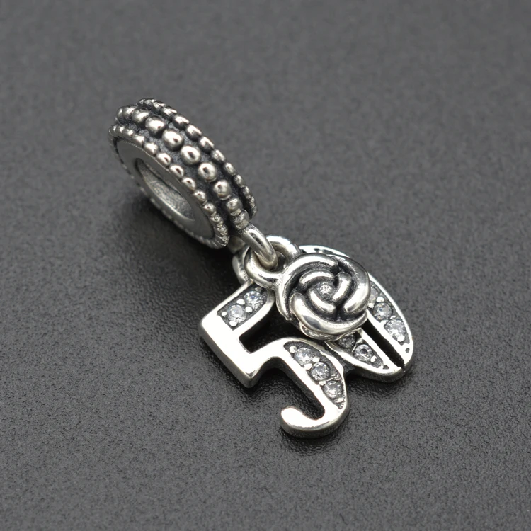 

925 Sterling Silver With Zircon Inlaid Numeral "50" Pendant Silver Bracelet Accessories Popular European And American Souvenirs