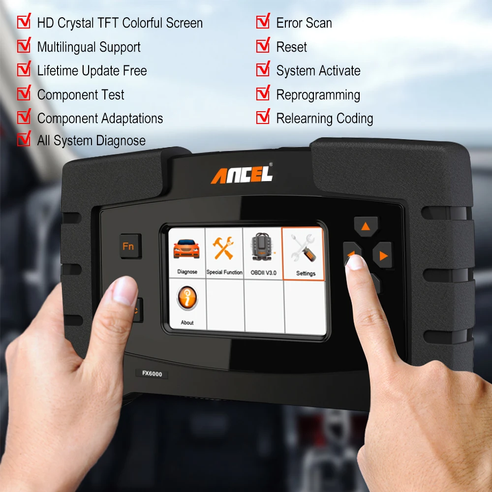 ANCEL FX6000 OBD2 сканер полная система автомобильный считыватель кодов OBDI2 ABS SRS DPF IMMO