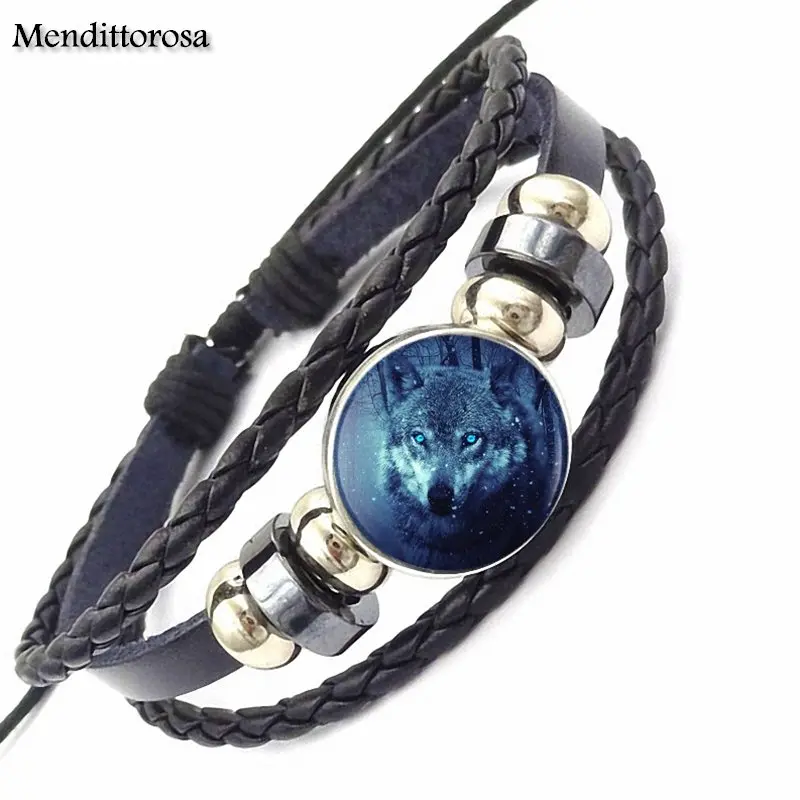 Винтажный Модный стеклянный черный кожаный браслет браслеты ювелирные изделия