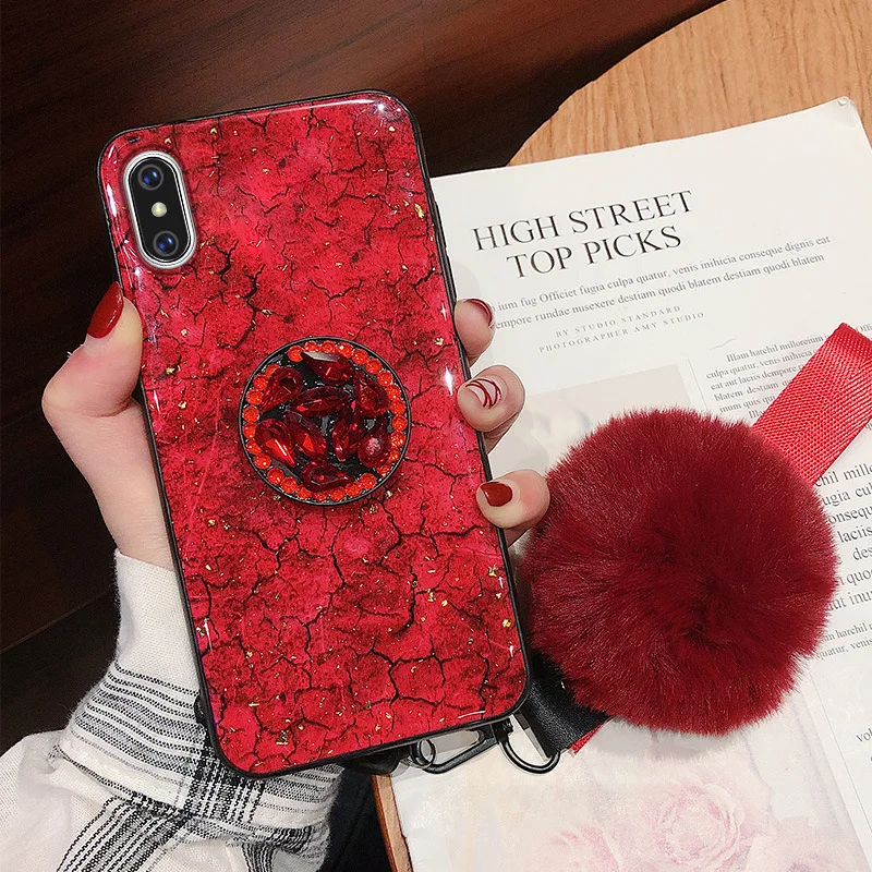 Блестящий чехол для iphone 6 телефона 6s 7 8 Plus XS MAX XR DIY меховой шарик волос +