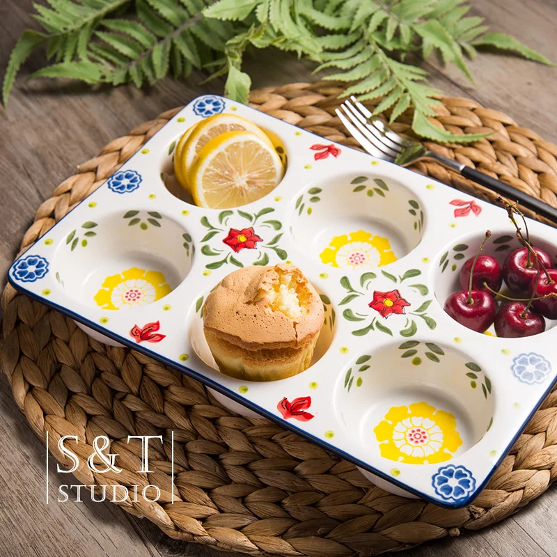 Household Mai Fen cake Baking baking tools Six holes Ceramic bowl roast Shu Fu Lei Ma paper cup mold Plate | Дом и сад