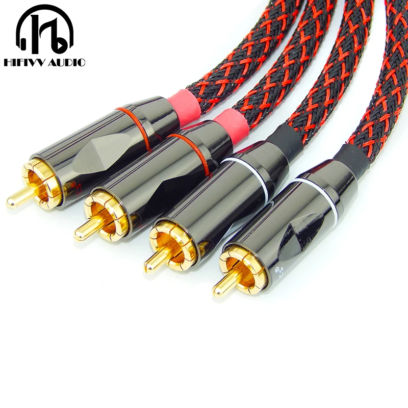 Hi-end кабель усилителя RCA провод 4N OFC позолоченный на чистой меди 2RCA штекер-штекер