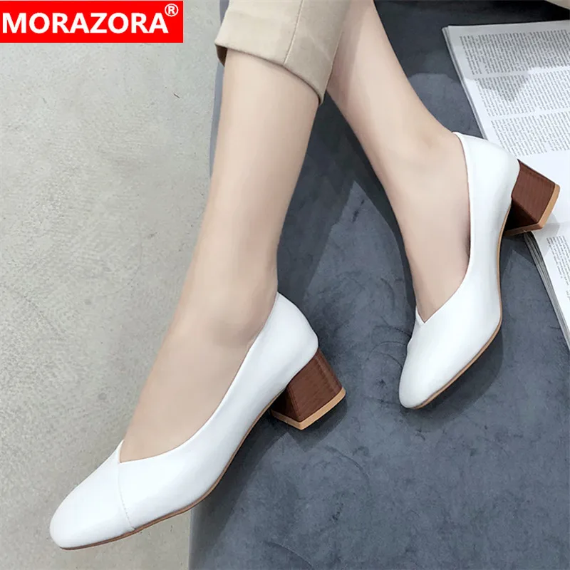 Женские классические туфли лодочки MORAZORA черные на квадратном каблуке с