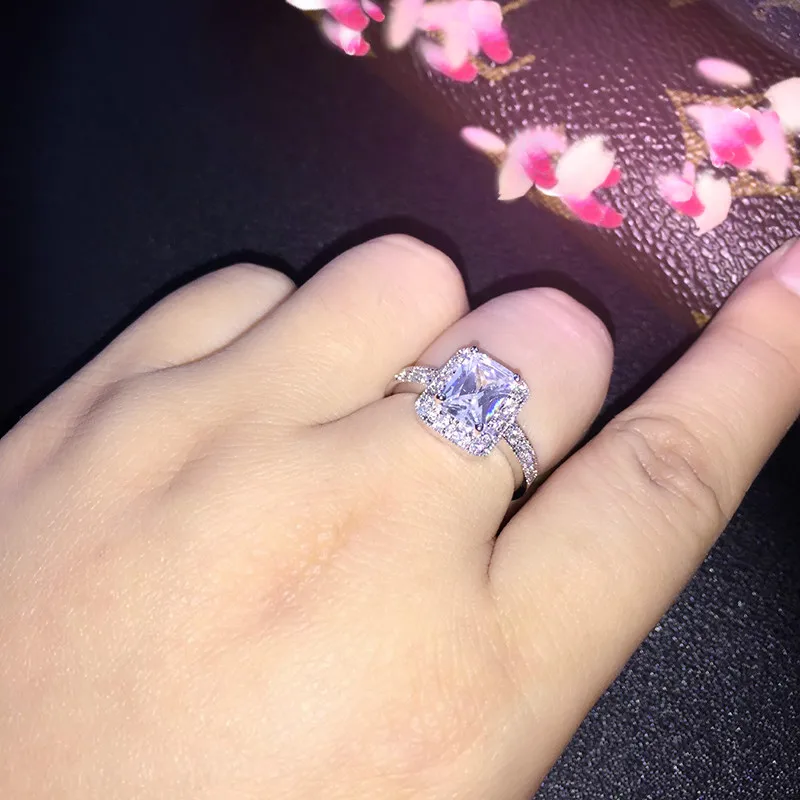 Делюкс Белый Золотой Цвет Покрытием Игристые Обручальное Кольцо с Кубического Циркония Ювелирные Изделия