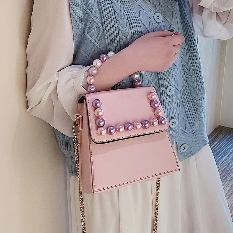 Элегантная Модная разноцветная сумка с жемчужной ручкой из искусственной кожи