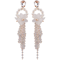 fashion korean women camellia flower long tassel crystal dangle earrings party drop earrings