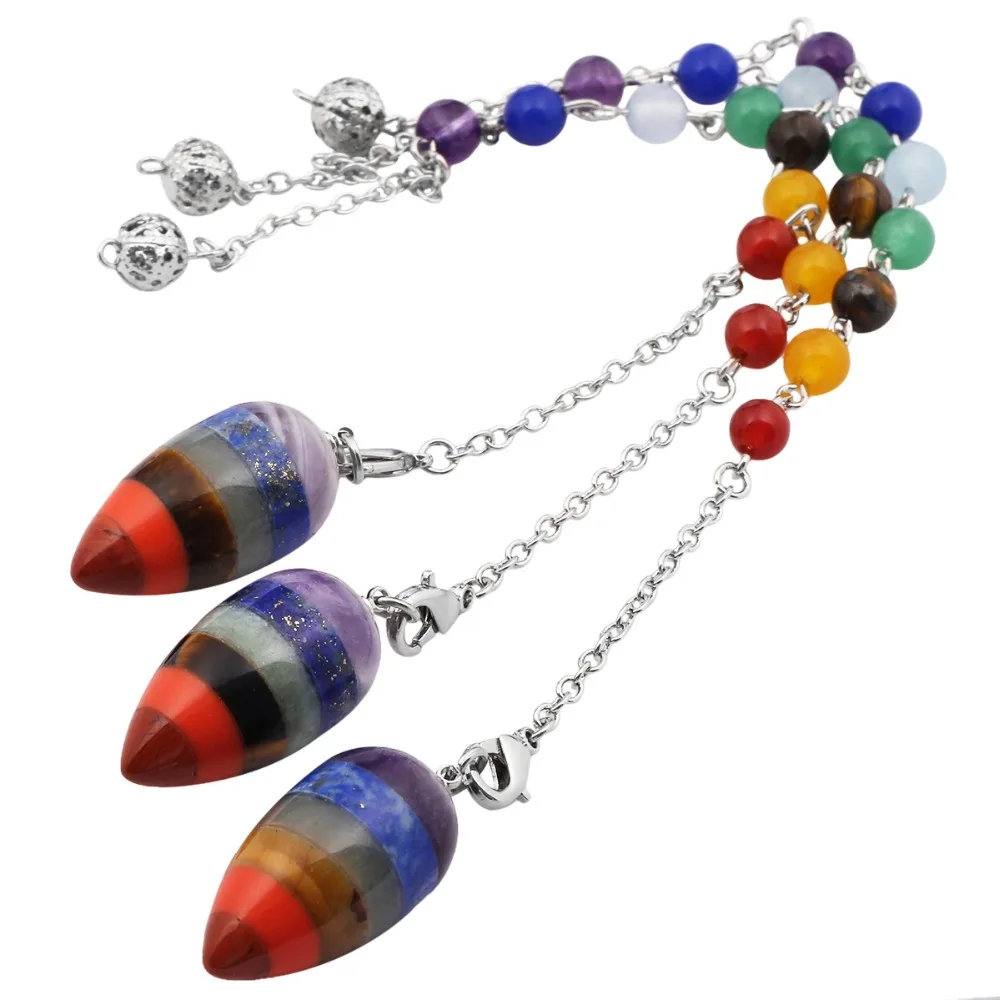 

SUNYIK 7 Chakra Healing Crystal Pendulum Energy Balancing Dowsing Divination Reiki Pointed with Chain