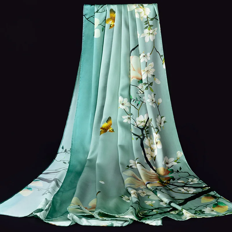 Женский шарф из чистого шелка Ханчжоу 100% желтые шали и палантины с принтом для