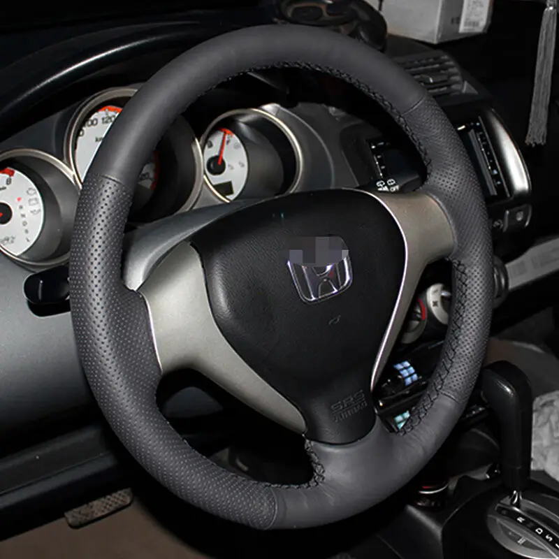 Блестящая Пшеница сшитый вручную черный кожаный чехол на руль для Honda Old City Fit