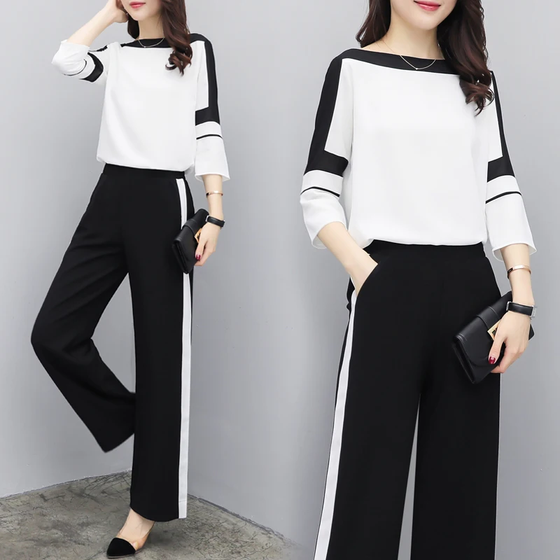 Весенние шифоновые комплекты из двух предметов для женщин 2020 модный элегантный