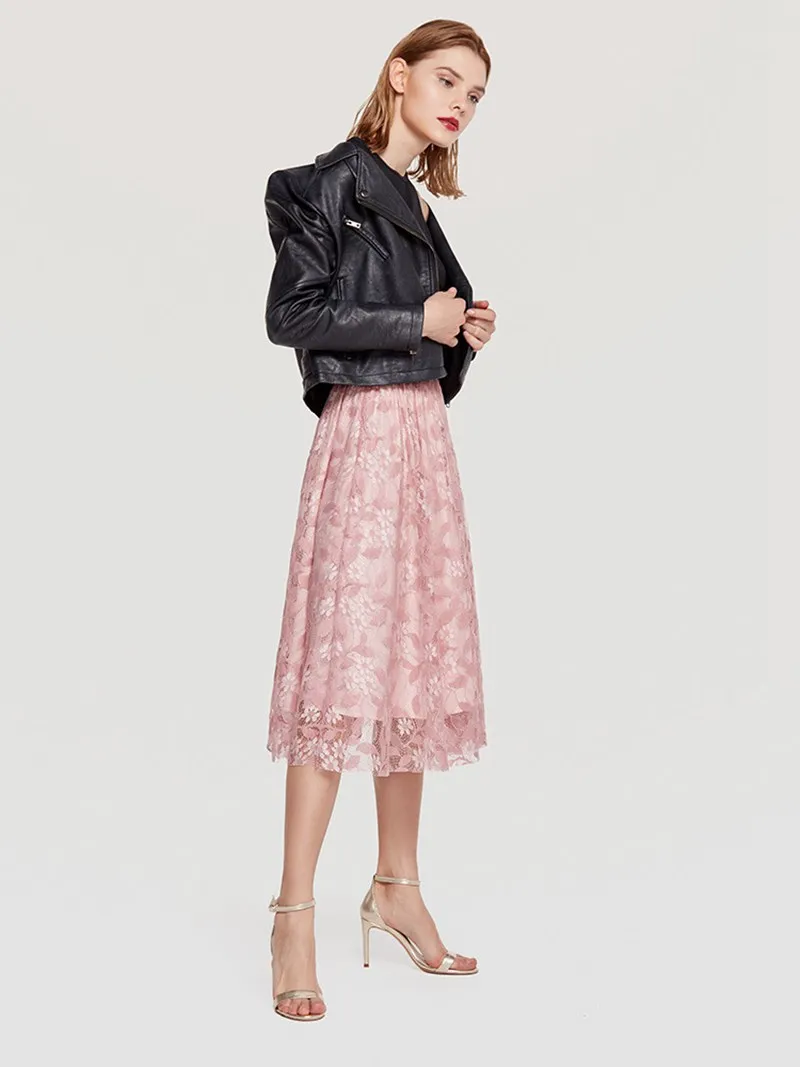 Женская мода Florals вязаный крючком миди юбка женская Повседневное Эластичный