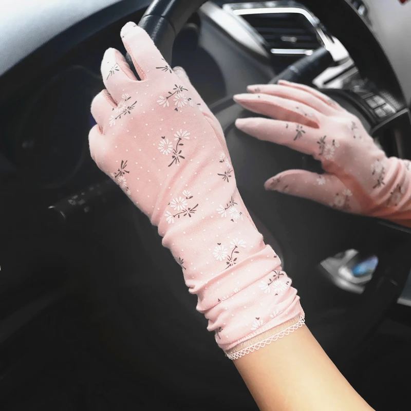 PinkB Женские летние перчатки средней длины из хлопка, женские короткие перчатки для вождения, защита от солнца, Luvas Guantes, противоскользящие, с сенсорным экраном, тонкая ручная муфта, H3106 - Цвет: PinkB