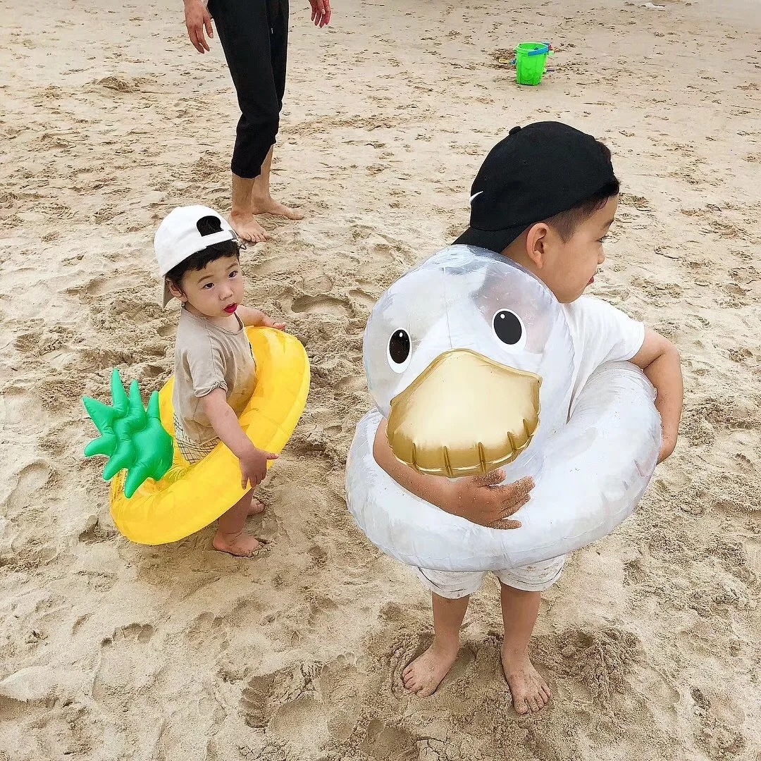 Cute Cartoon Inflatable Transparent Duck Swimming Ring Children Floating Row Chair Floating Bed Inflatable Raft Water Float Toys
