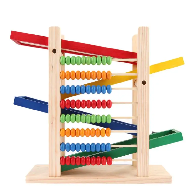 Baby Math Toy Montessori Educational Toy Creative Colorful Abacus with 4 Toy Cars Teaching Learning Toy Abacus Slippery Car Math