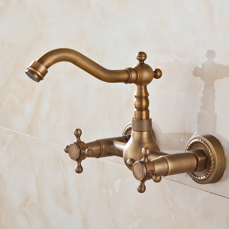 

BECOLA wall mounted basin faucet bronze colour bathroom mixer tap antique brass faucet double handle HY-657