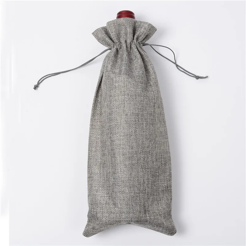 gray 1 pc 15*35cm Rustic Jute Burlap Wine Drawstring Bags Wine Bottle Covers Reusable Bottle Wrap Gift Package Wine Bags - Цвет: gray
