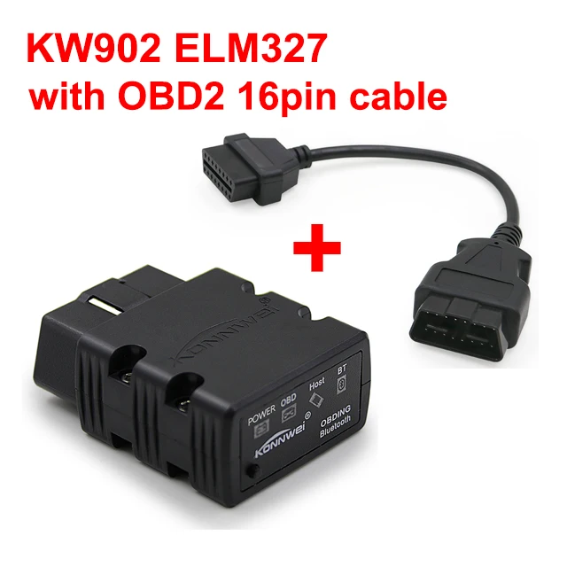 Black with cable Konnwei ELM327 V1.5 PIC18F25K80 Bluetooth KW902 elm 327 OBD2 сканер работает на Android как ICAR2 адаптер OBDII диагностический инструмент - Цвет: Black with cable