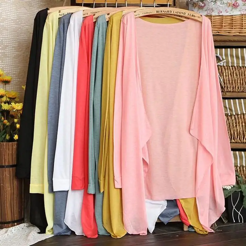 Summer cardigan female long sleeve cardigans top casual beach office ultra-thin shawl womens thin coat knitwear |