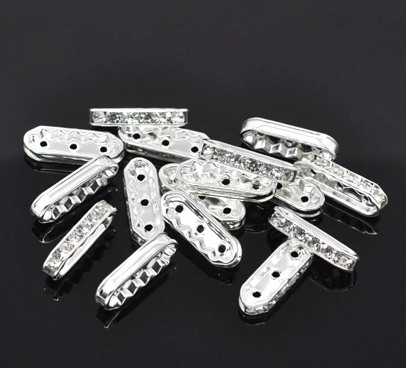 DoreenBeads 30 Стразы серебристого цвета с 3 отверстиями разделительные планки 21x7 5 мм