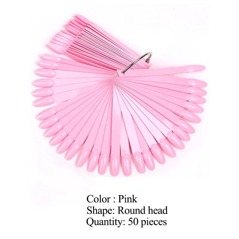 Pink 50pcs 50 шт., овальная форма, половинные накладные ногти, гель для маникюра, УФ-набор, сделай сам, для практики, полные кончики для ногтей, веер, прозрачные кончики для ногтей, инструмент для дизайна лака - Цвет: Pink 50pcs