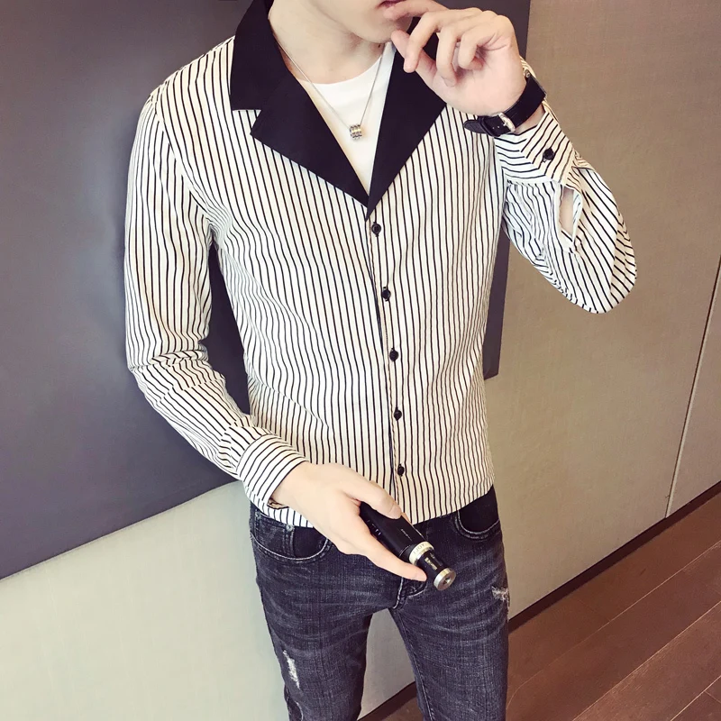 Уличная Повседневная рубашка Slim Fit Мужская полосатая с длинными рукавами