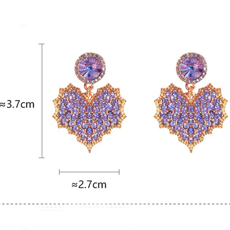 Fashion Purple Crystal Romantic Heart Luxury Earrings For Wedding Jewelry Drop Earring Shining Zircon Girls | Украшения и