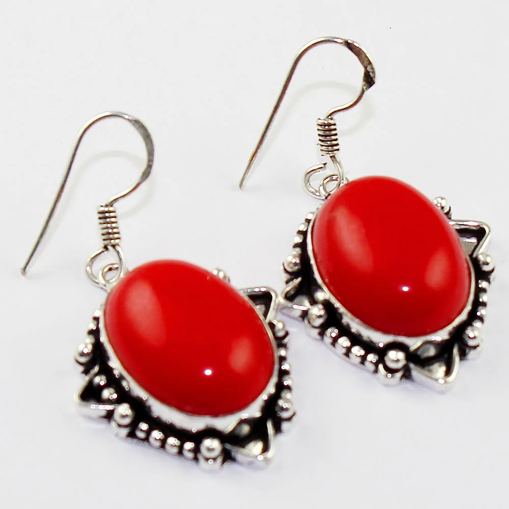 

Coral Earrings Silver Overlay over Copper , 45mm, E1250