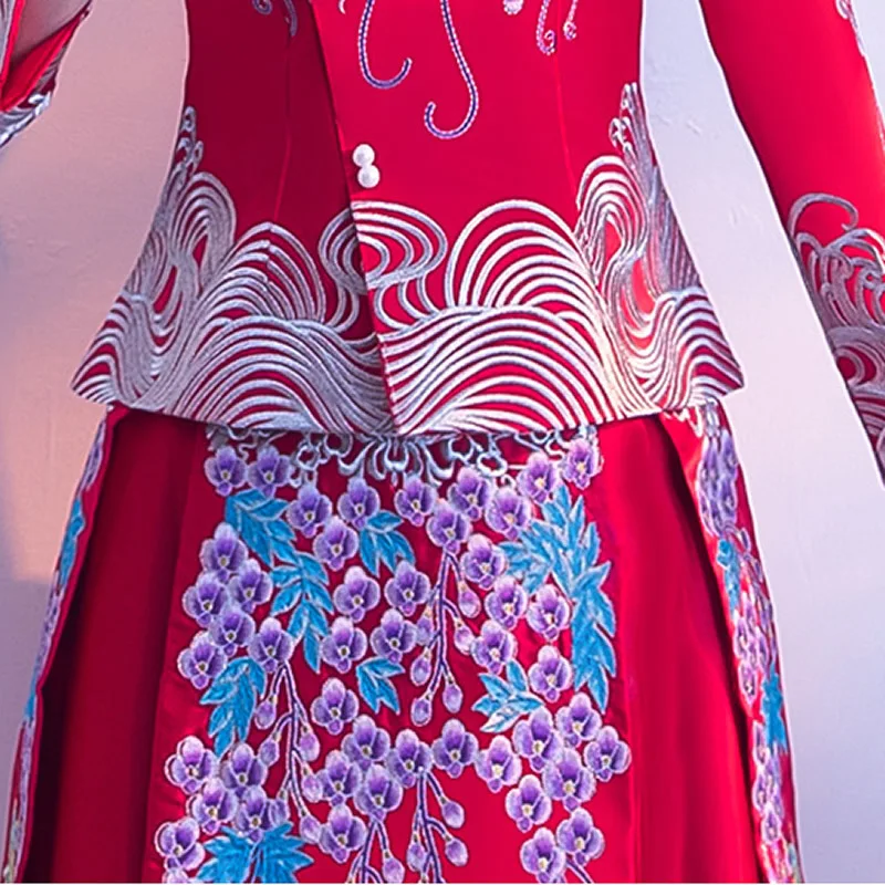 Современное китайское традиционное свадебное платье Ципао Vestido Восточное дракон