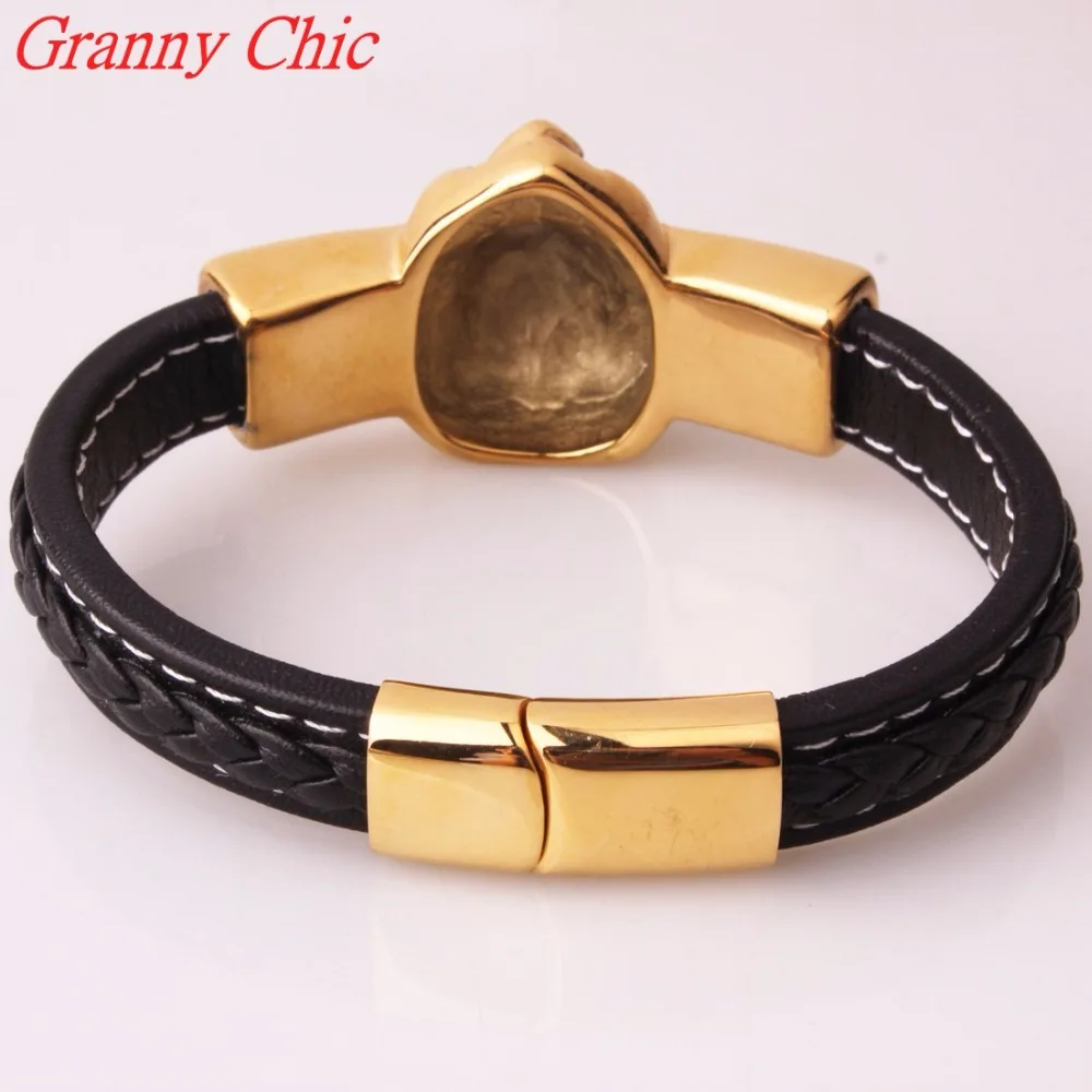 Браслет Granny Chic из натуральной кожи мужской стильный аксессуар нержавеющей стали