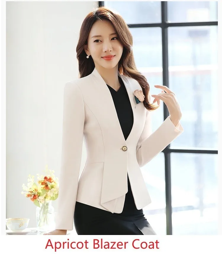Apricot Blazer Coat Модная новинка, абрикосовая рабочая одежда, костюмы для женщин, профессиональные блейзеры с пиджаками и платьем, женские офисные комплекты одежды - Цвет: Apricot Blazer Coat