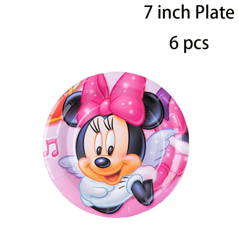 7 inch plate 6 Pcs Вечерние украшения Минни Маус для детей, набор одноразовой посуды, бумажные салфетки, соломинки, тарелки, чашки Минни Маус, вечерние принадлежности - Цвет: 7 inch plate 6 Pcs