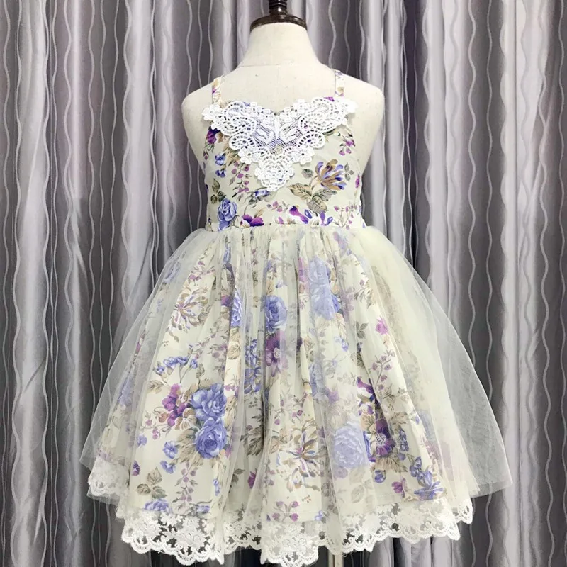 2018 Kids Corset Lace Hem Dresses Princess Backless Flower Boutique Costume 3-8yrs Girls Vintage Style Clothes Wholesale 18PCW01 | Детская