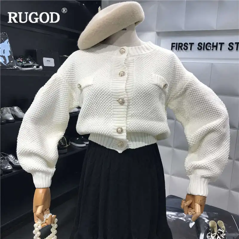 RUGOD Новейшие женские кардиганы, Повседневный свитер с длинным рукавом, однотонные элегантные женские топы, осенне-зимняя одежда, pull hiver femme - Цвет: Белый