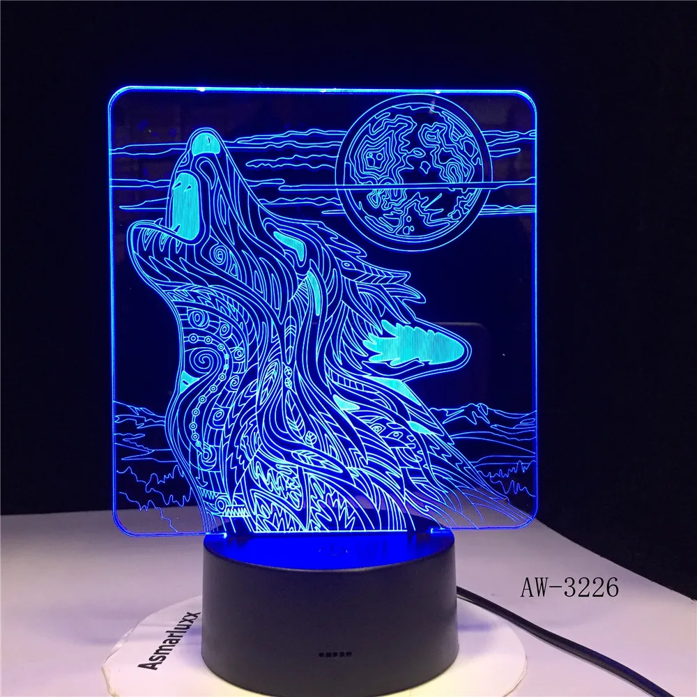 Полнолуние ночь Howl Волк 3D светодиодный акриловый RGB Ночник светильник USB