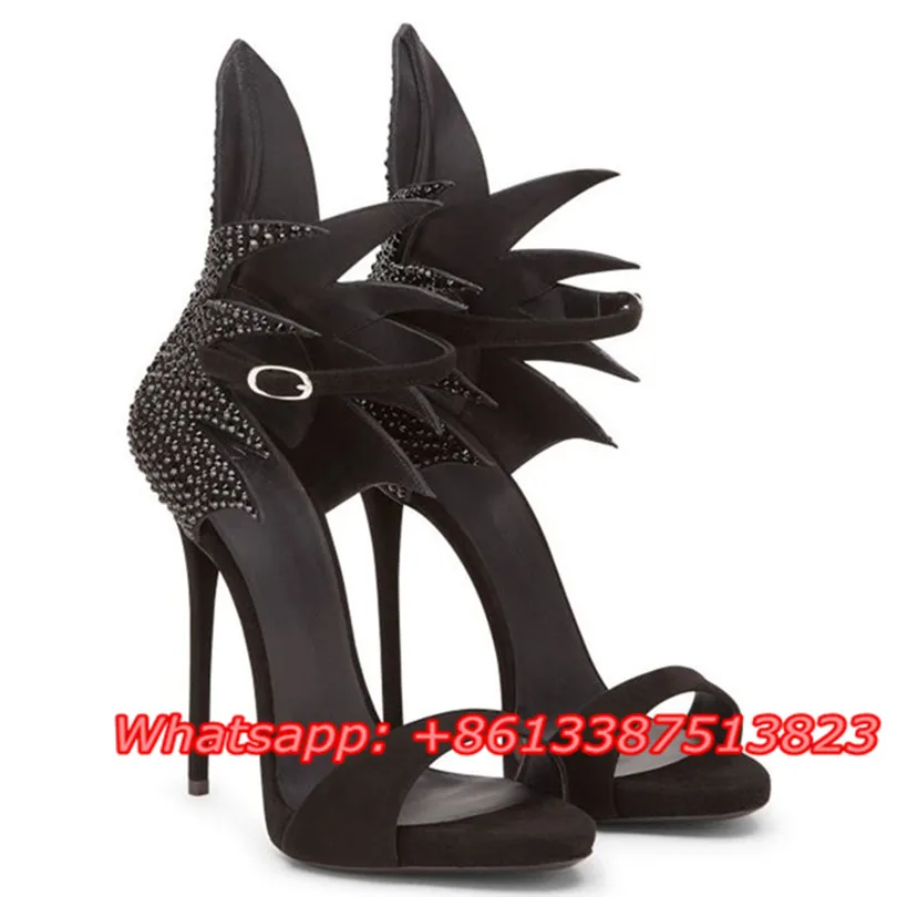 Черный Замши Страз Кристалл Колин Сандалии Peep Toe Платформа Лодыжки Ремень Мелкой