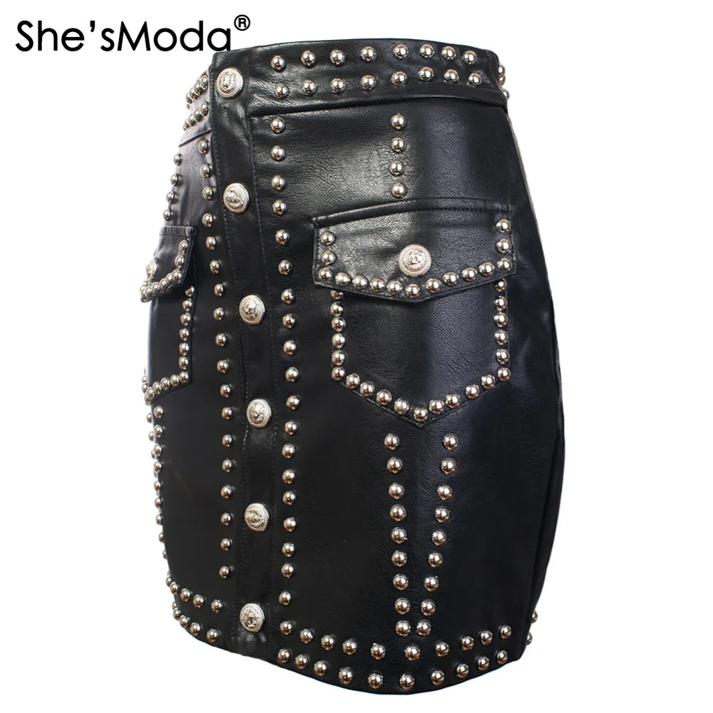 She'sModa женские вечерние мини юбки с заклепками из искусственной кожи на
