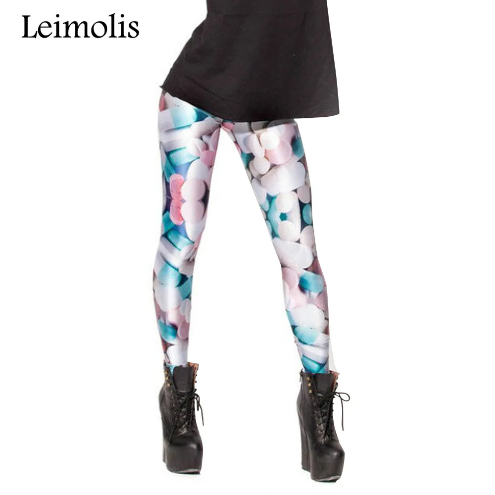 Leimolis 3D printed fitness push up workout leggings women candy pills plus size High Waist punk rock pants | Женская одежда