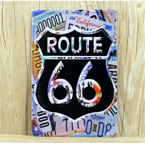 Винтажный металлический оловянный плакат Route 66 лицензионный декор для стен